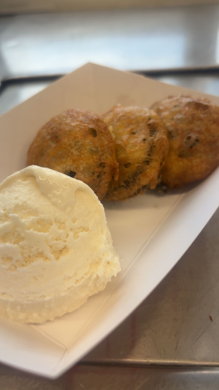 Fried cookies with vanilla ice cream